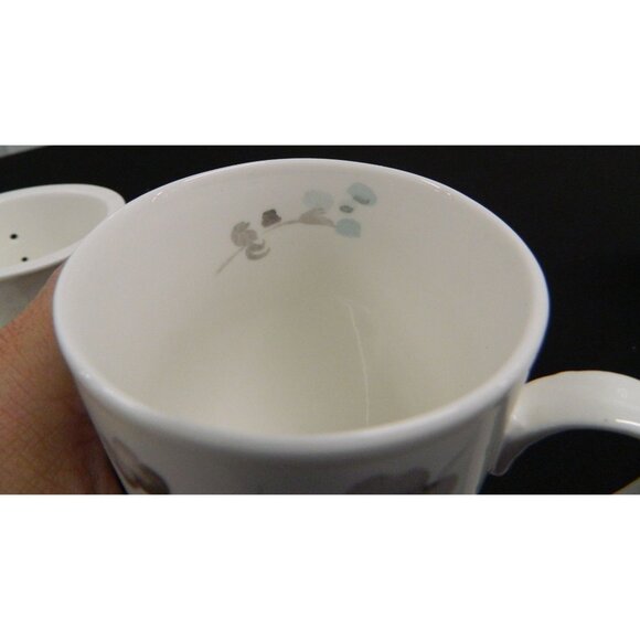 Novel Korea Ceramic Tea Infuser Mugs Lids & Strainers Floral Bird Design Set  2 - Picture 13 of 16